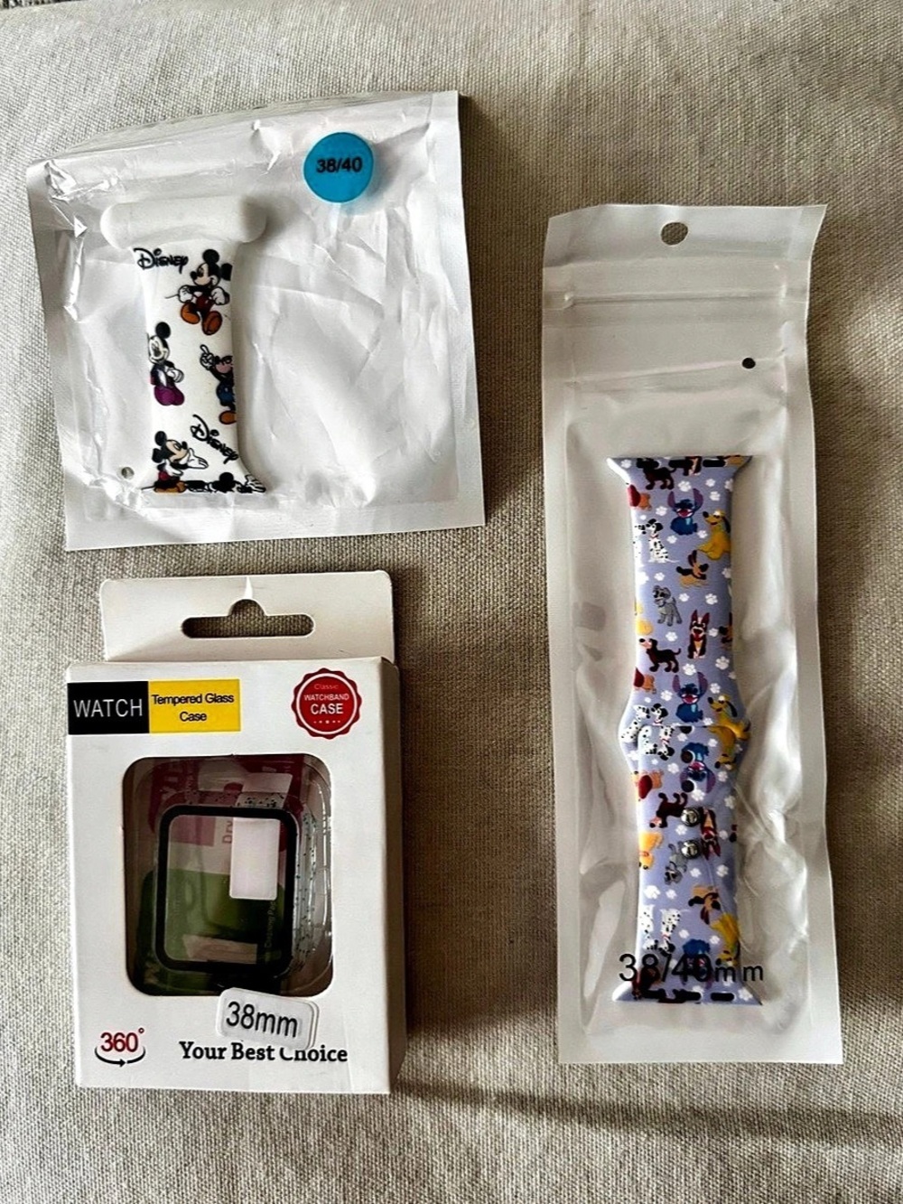 NWT. Disney Apple Watch Bands 38/40mm x2. Screen protector.